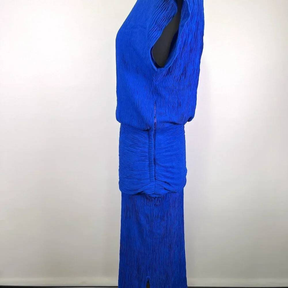 VTG 80s L.T.D. Roberta Blue Pleated Midi Drop Waist Dress Sz S/M Avant garde - Picture 5 of 10